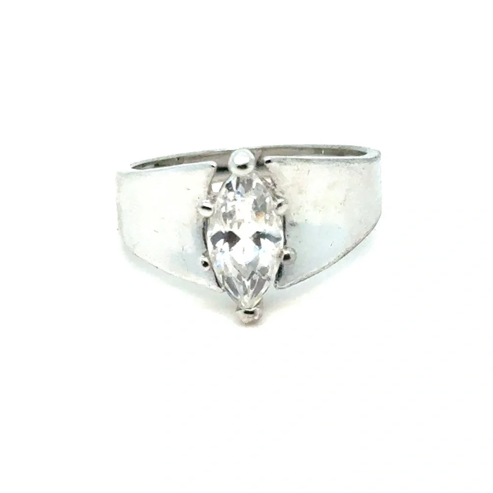 Silver Tone Marquise-Cut Clear Stone Ring - White‎